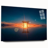 Minimalist Coastal Landscape Art – Torii Gate at Sunrise Reflection