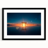 Minimalist Coastal Landscape Art – Torii Gate at Sunrise Reflection