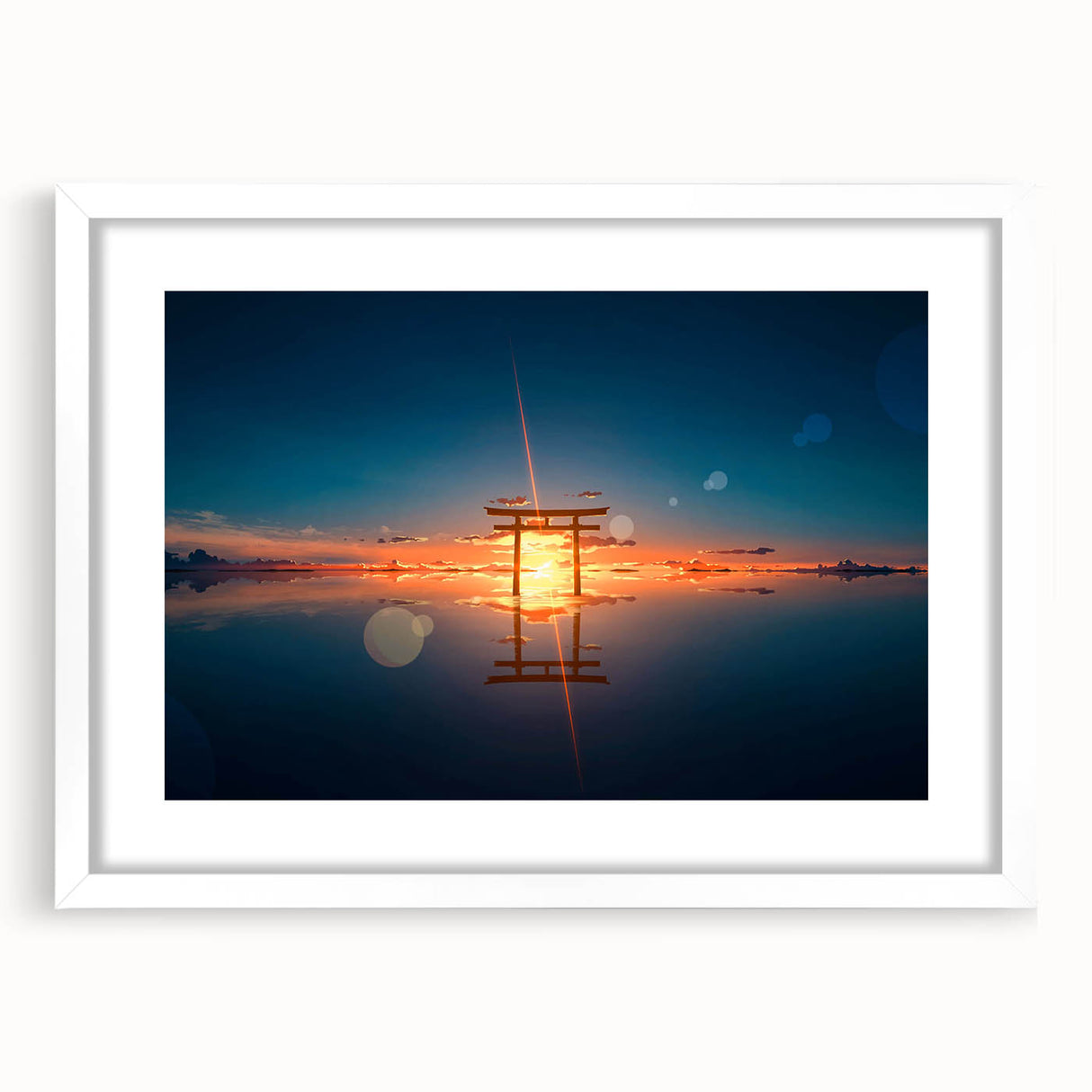 Minimalist Coastal Landscape Art – Torii Gate at Sunrise Reflection