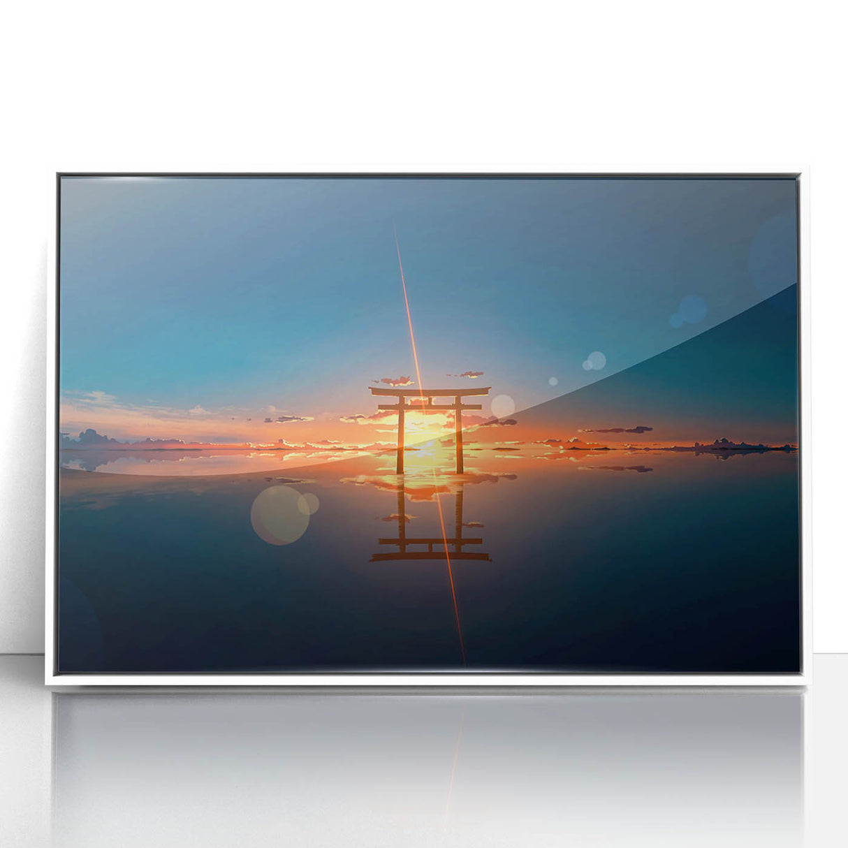 Minimalist Coastal Landscape Art – Torii Gate at Sunrise Reflection