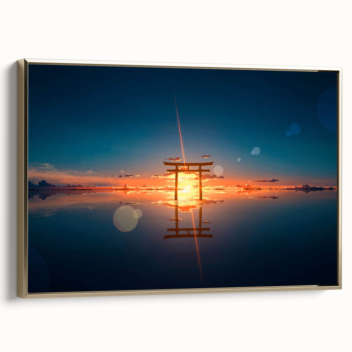 Minimalist Coastal Landscape Art – Torii Gate at Sunrise Reflection