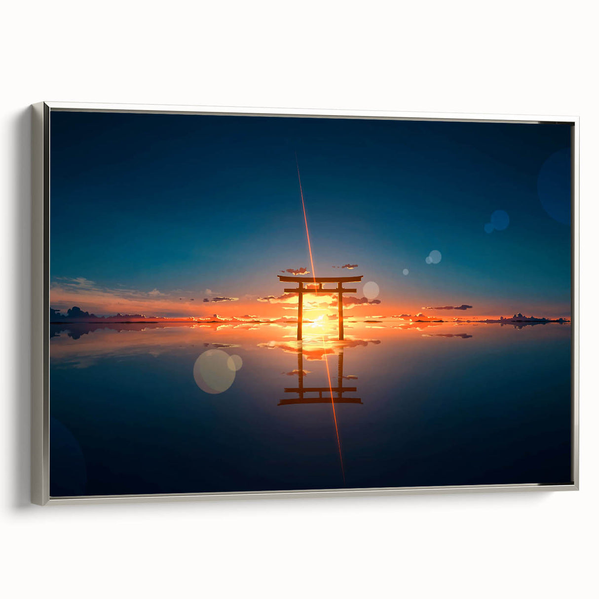 Minimalist Coastal Landscape Art – Torii Gate at Sunrise Reflection