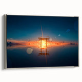 Minimalist Coastal Landscape Art – Torii Gate at Sunrise Reflection
