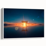 Minimalist Coastal Landscape Art – Torii Gate at Sunrise Reflection