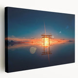 Minimalist Coastal Landscape Art – Torii Gate at Sunrise Reflection