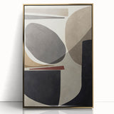 Modern Abstract Painting – Geometric Canvas in Beige & Dark Gray