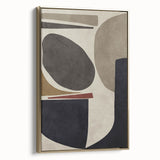 Modern Abstract Painting – Geometric Canvas in Beige & Dark Gray