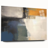 Contemporary Framed Abstract Art – Yellow, Gray, and Deep Blue Form