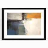 Contemporary Framed Abstract Art – Yellow, Gray, and Deep Blue Form