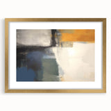 Contemporary Framed Abstract Art – Yellow, Gray, and Deep Blue Form