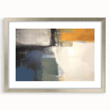 Contemporary Framed Abstract Art – Yellow, Gray, and Deep Blue Form