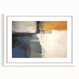 Contemporary Framed Abstract Art – Yellow, Gray, and Deep Blue Form