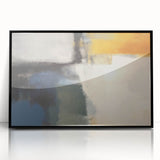 Contemporary Framed Abstract Art – Yellow, Gray, and Deep Blue Form