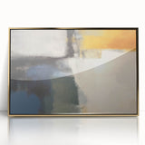 Contemporary Framed Abstract Art – Yellow, Gray, and Deep Blue Form