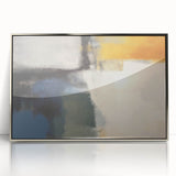 Contemporary Framed Abstract Art – Yellow, Gray, and Deep Blue Form