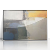 Contemporary Framed Abstract Art – Yellow, Gray, and Deep Blue Form