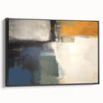 Contemporary Framed Abstract Art – Yellow, Gray, and Deep Blue Form