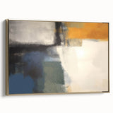 Contemporary Framed Abstract Art – Yellow, Gray, and Deep Blue Form
