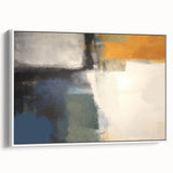 Contemporary Framed Abstract Art – Yellow, Gray, and Deep Blue Form