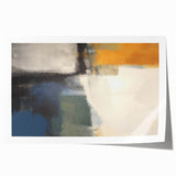 Contemporary Framed Abstract Art – Yellow, Gray, and Deep Blue Form
