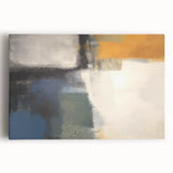 Contemporary Framed Abstract Art – Yellow, Gray, and Deep Blue Form