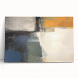 Contemporary Framed Abstract Art – Yellow, Gray, and Deep Blue Form