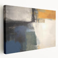 Contemporary Framed Abstract Art – Yellow, Gray, and Deep Blue Form