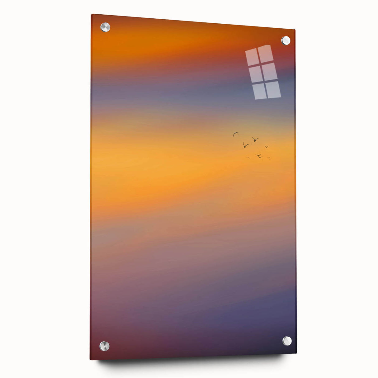 Abstract Minimalist Landscape Paintings – Birds in Sunset Gradient Sky
