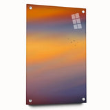 Abstract Minimalist Landscape Paintings – Birds in Sunset Gradient Sky