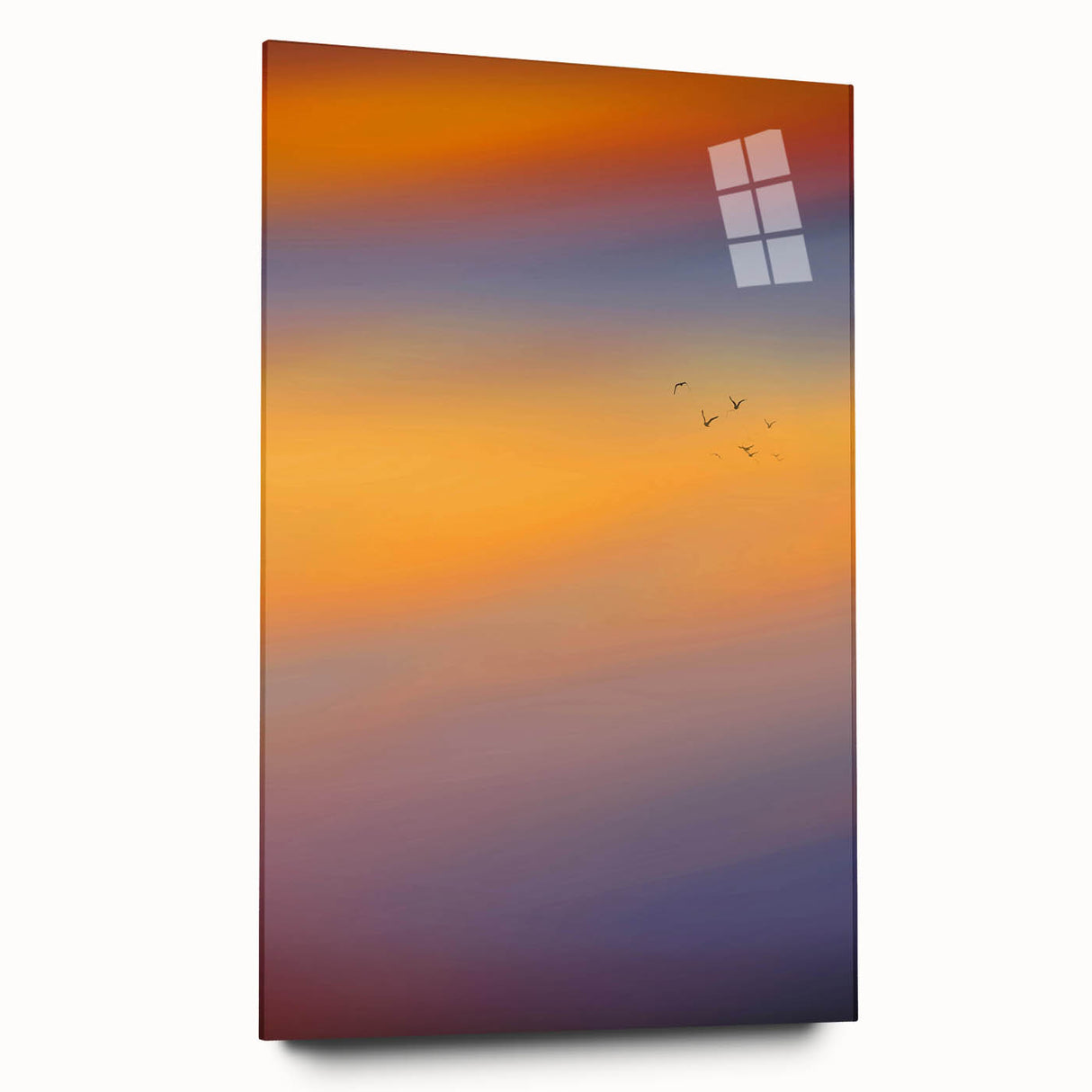 Abstract Minimalist Landscape Paintings – Birds in Sunset Gradient Sky
