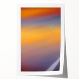 Abstract Minimalist Landscape Paintings – Birds in Sunset Gradient Sky