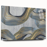 Large Modern Art Piece - Gray Blue and Gold Abstract Print