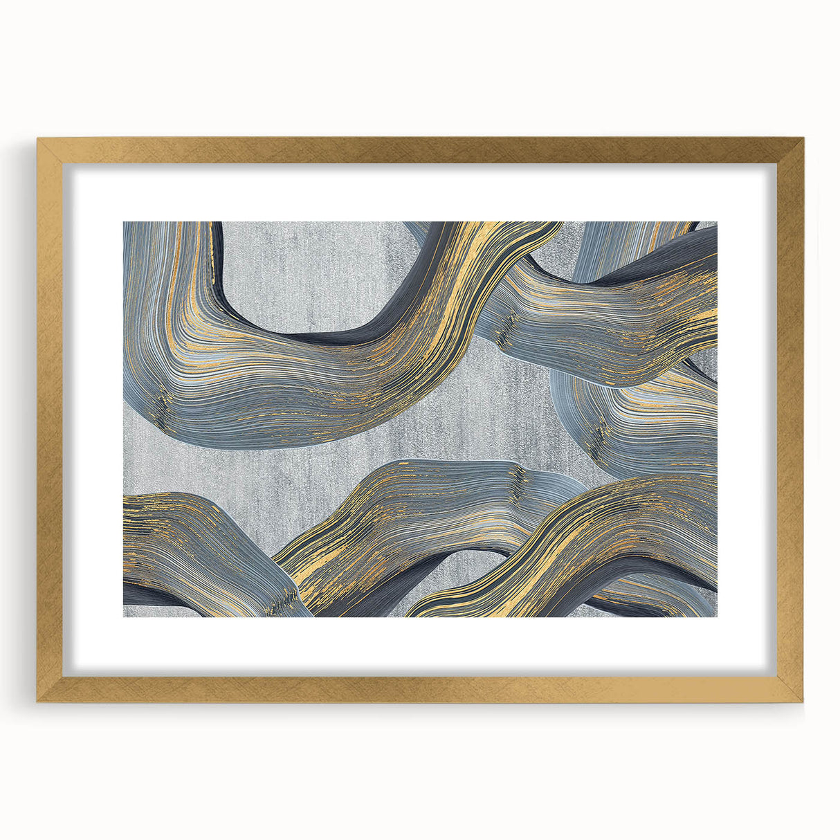 Large Modern Art Piece - Gray Blue and Gold Abstract Print