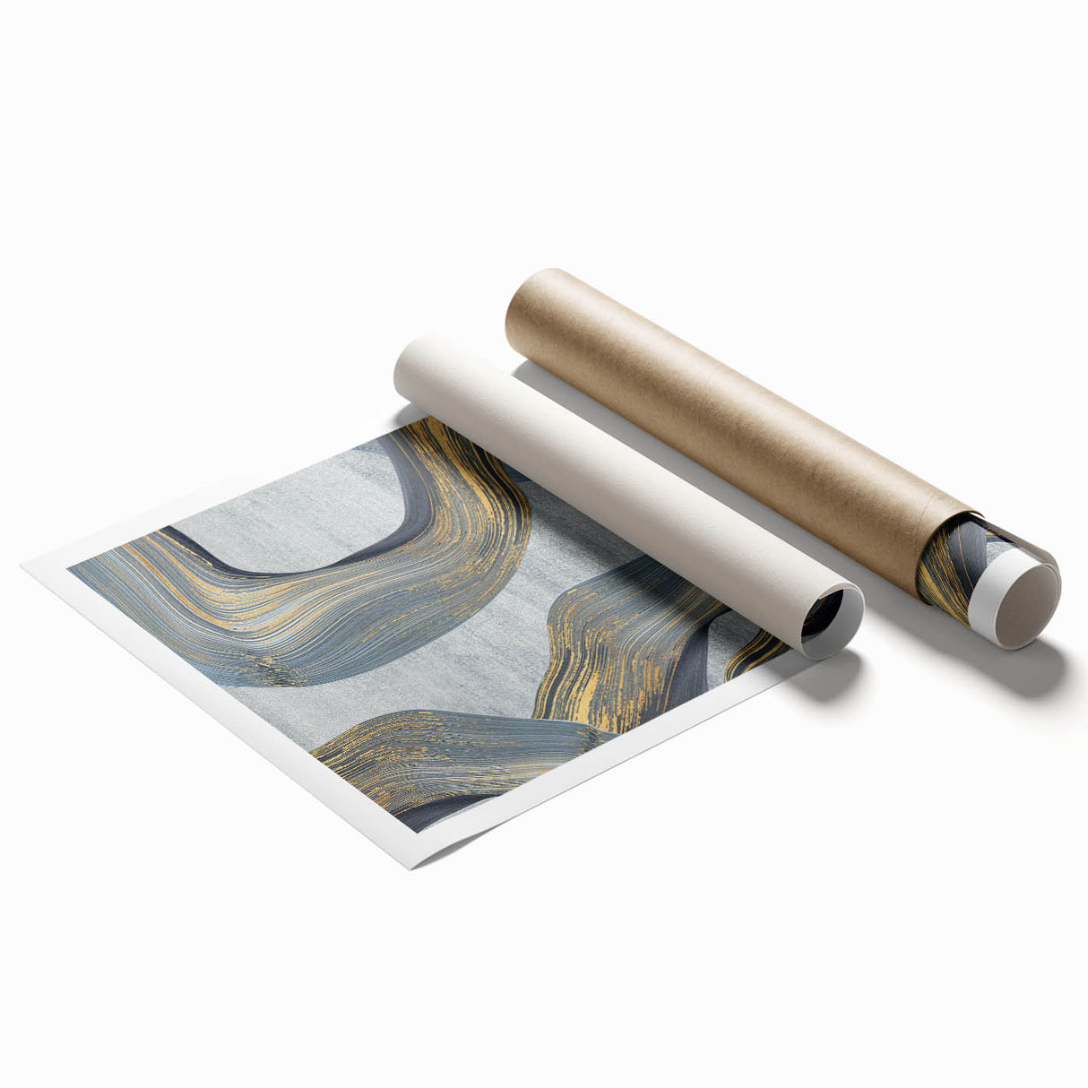 Large Modern Art Piece - Gray Blue and Gold Abstract Print