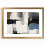 Large Abstract Wall Decor – Black, Blue, and Neutral Brush Blocks