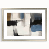 Large Abstract Wall Decor – Black, Blue, and Neutral Brush Blocks