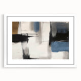 Large Abstract Wall Decor – Black, Blue, and Neutral Brush Blocks