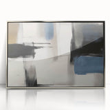 Large Abstract Wall Decor – Black, Blue, and Neutral Brush Blocks