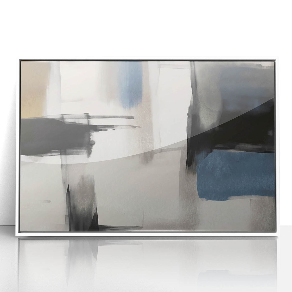 Large Abstract Wall Decor – Black, Blue, and Neutral Brush Blocks