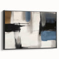 Large Abstract Wall Decor – Black, Blue, and Neutral Brush Blocks