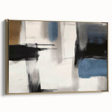 Large Abstract Wall Decor – Black, Blue, and Neutral Brush Blocks