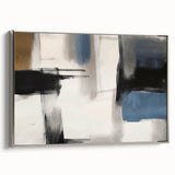 Large Abstract Wall Decor – Black, Blue, and Neutral Brush Blocks