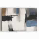 Large Abstract Wall Decor – Black, Blue, and Neutral Brush Blocks