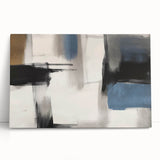 Large Abstract Wall Decor – Black, Blue, and Neutral Brush Blocks