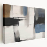 Large Abstract Wall Decor – Black, Blue, and Neutral Brush Blocks