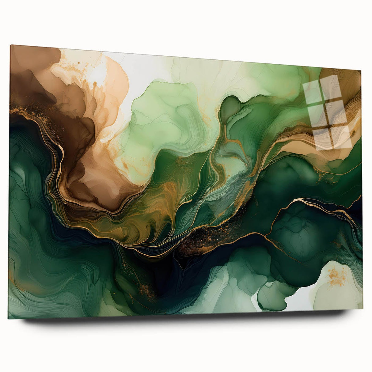Green and Brown Fluid Abstract Wall Art - Fluid Art Paintings for Walls