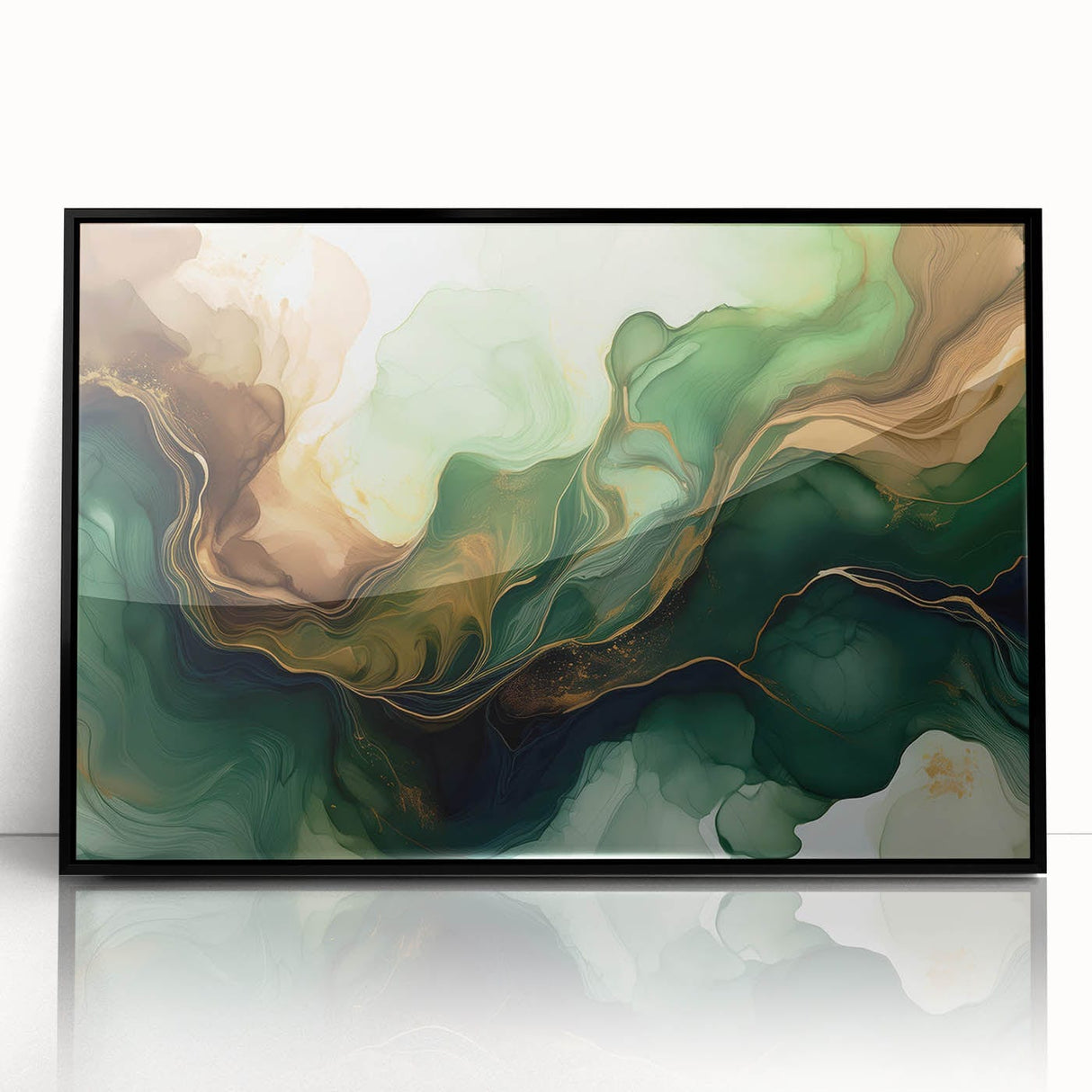 Green and Brown Fluid Abstract Wall Art - Fluid Art Paintings for Walls