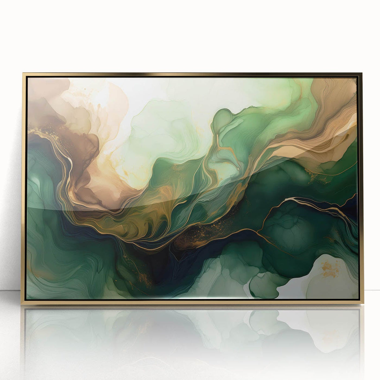 Green and Brown Fluid Abstract Wall Art - Fluid Art Paintings for Walls