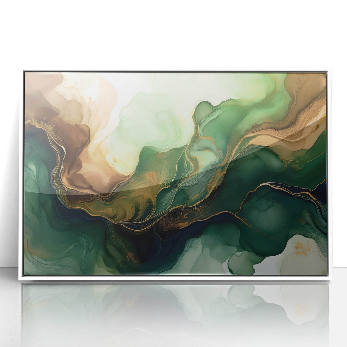 Green and Brown Fluid Abstract Wall Art - Fluid Art Paintings for Walls