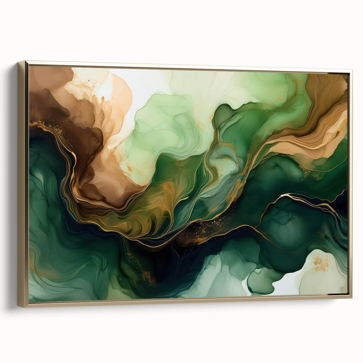 Green and Brown Fluid Abstract Wall Art - Fluid Art Paintings for Walls